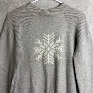 Talbots Knit Pullover Medium Snowflake Mock Neck Sweater Gray Long Sleeve Womens